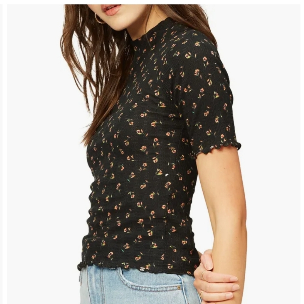 Billabong Little Things Floral Knit Top Black Women's Size Small